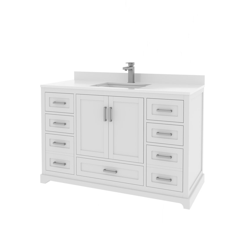 Maya 48'' White Pinewood Bathroom Vanity Base with Drawers