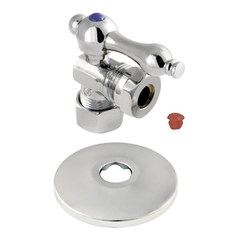 Valve d’arrêt d’angle en quart de tour à joint coulissant avec collerette, Chrome poli