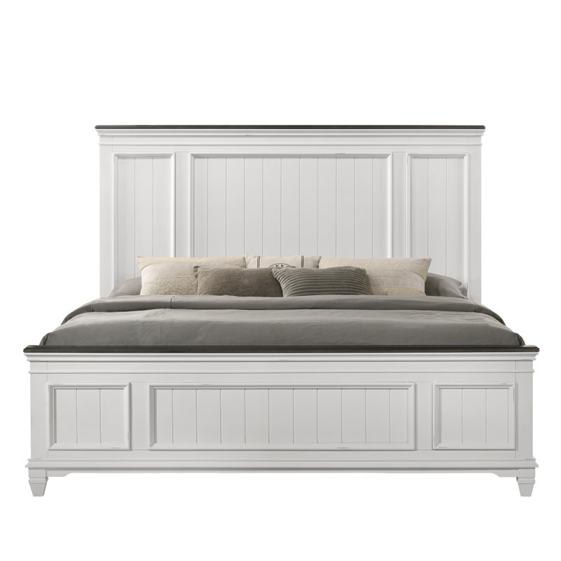 Lit plateforme en bois massif Semaj, Très grand, Weathered White