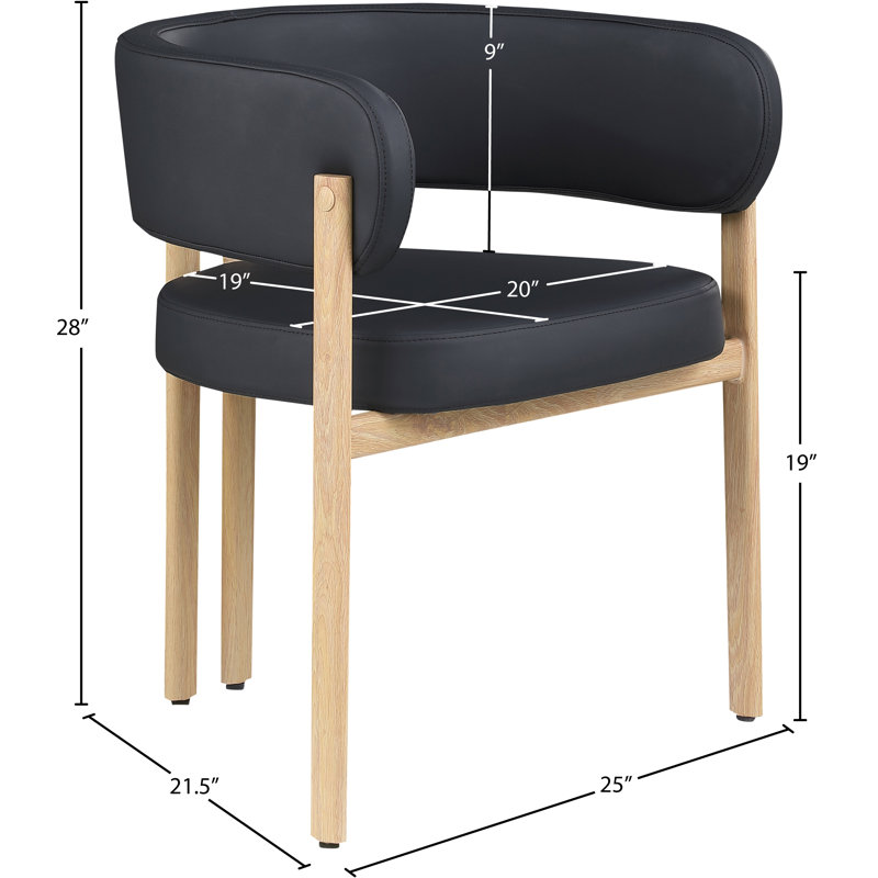 Gideon Unfinished Upholstered Back Arm Chair, Black Vegan Leather, Natural