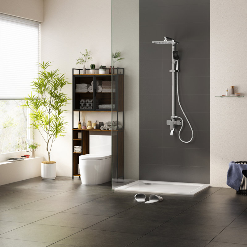 Brown Freestanding Over-the-Toilet Storage Cabinet with Adjustable Shelves