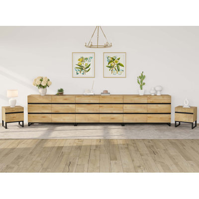 5-Piece Modern Bedroom Furniture Set, 142-Inch Dresser With 18 Drawers And 2 Nightstands With 2 Drawers, Bedroom Set Of 5