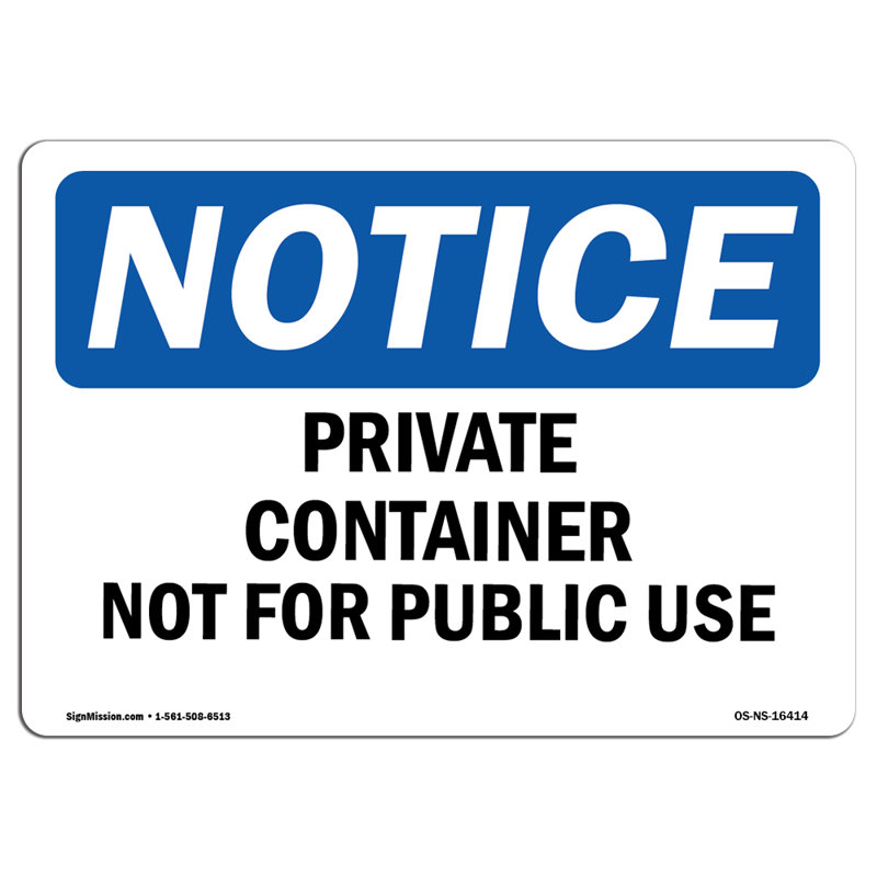 AVIS Décalcomanie de contenant privé non à usage public 14 po x 10 po