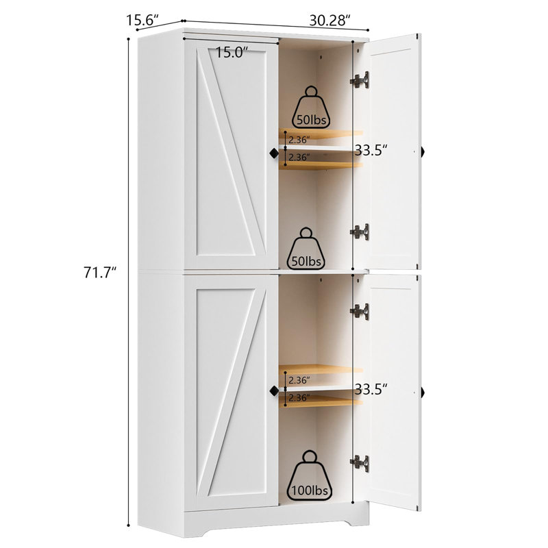 Armoire garde-manger de 72 po de hauteur, Blanc