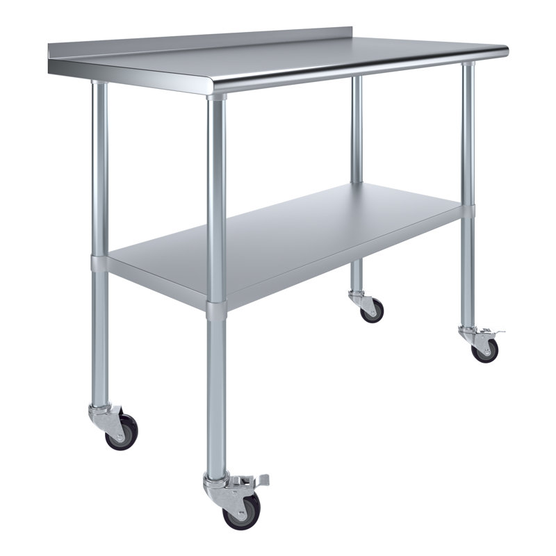 48'' Stainless Steel Work Table with Backsplash and Casters