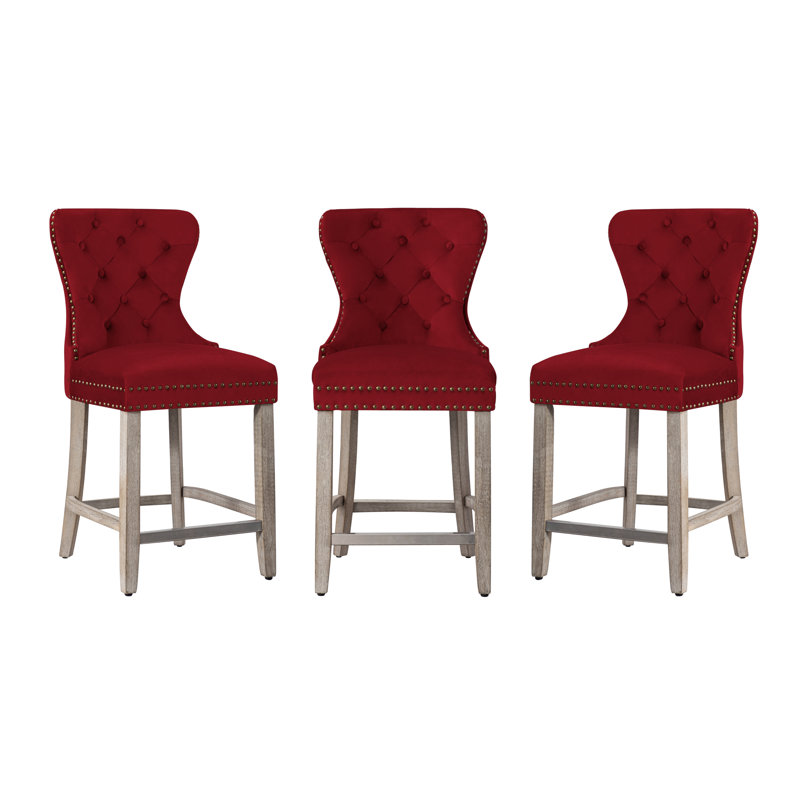 Tabouret de bar et de comptoir Kirsten, Gris, Rouge, Tabouret de comptoir (siège d'une hauteur de 24 p