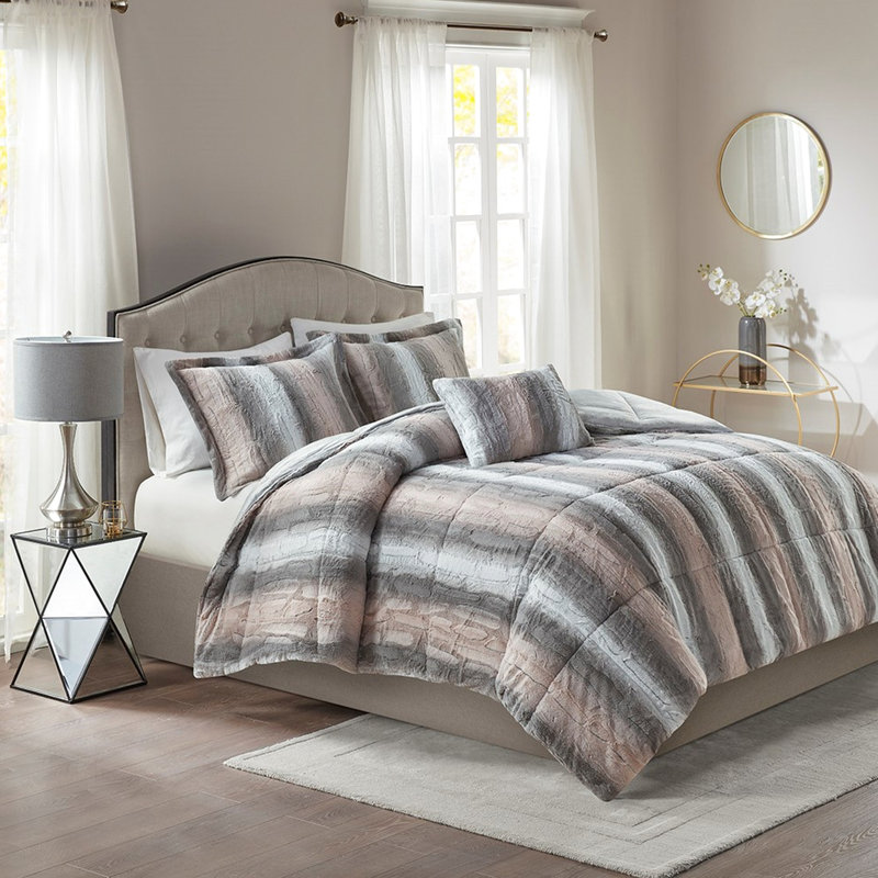 Literie en fausse fourrure de très grande taille 4 pièces, bourre, édredon, 2 taies décoratives, 1 coussin décoratif, ensemble d'édredon doux et lavable à la machine