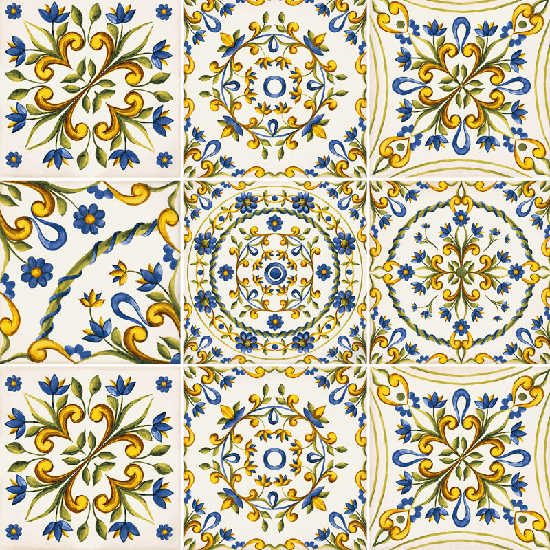 Vita Fiore Flower Mix 8" x 8" Encaustic Spanish Look Porcelain Tile