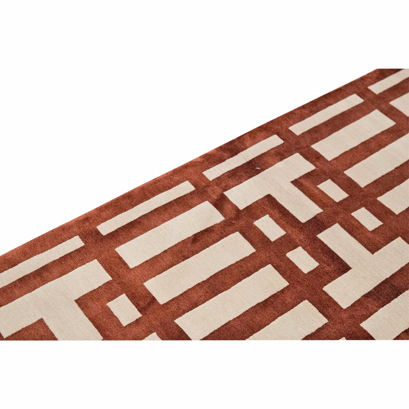 Hand Knotted Geometric Area Rug in Garnet