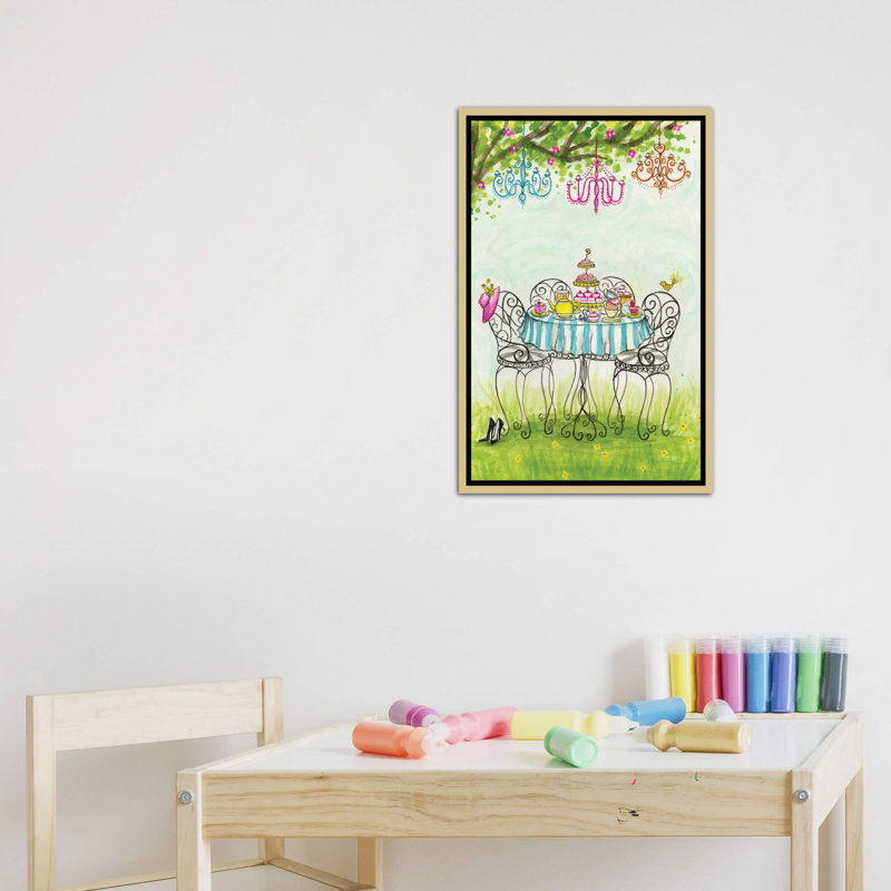 Art de jardin tea party, H 60 po x l 40po x P 1,5 po, Toile encadrée d'or