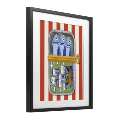 Sardines with Antique Ship Framed Print Under Glass, design by Arrolynn Weiderhold