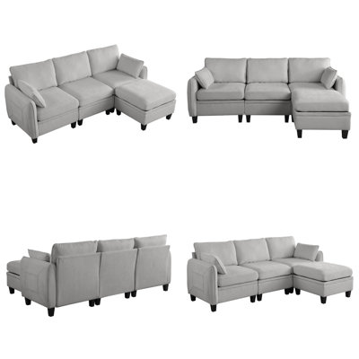 85" Chenille Modular Sectional Sofa, L-Shaped Cloud Couch with Storage Ottoman & Premium Foam Cushions, DIY Combination for Living Room, Modern Eucalyptus Frame