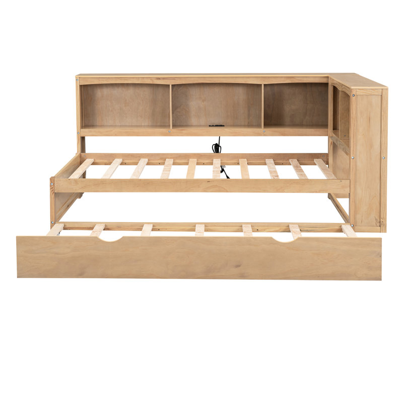 Lit de jour simple avec rangement et charge, Naturel