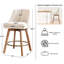 Ensemble de tabourets de bar à hauteur de comptoir de style Mid-Century moderne de 3 360 ° avec pieds en bois massif, chaises pour îlot avec dossier enveloppant, tissu en lin beige-1494734529-1494734532