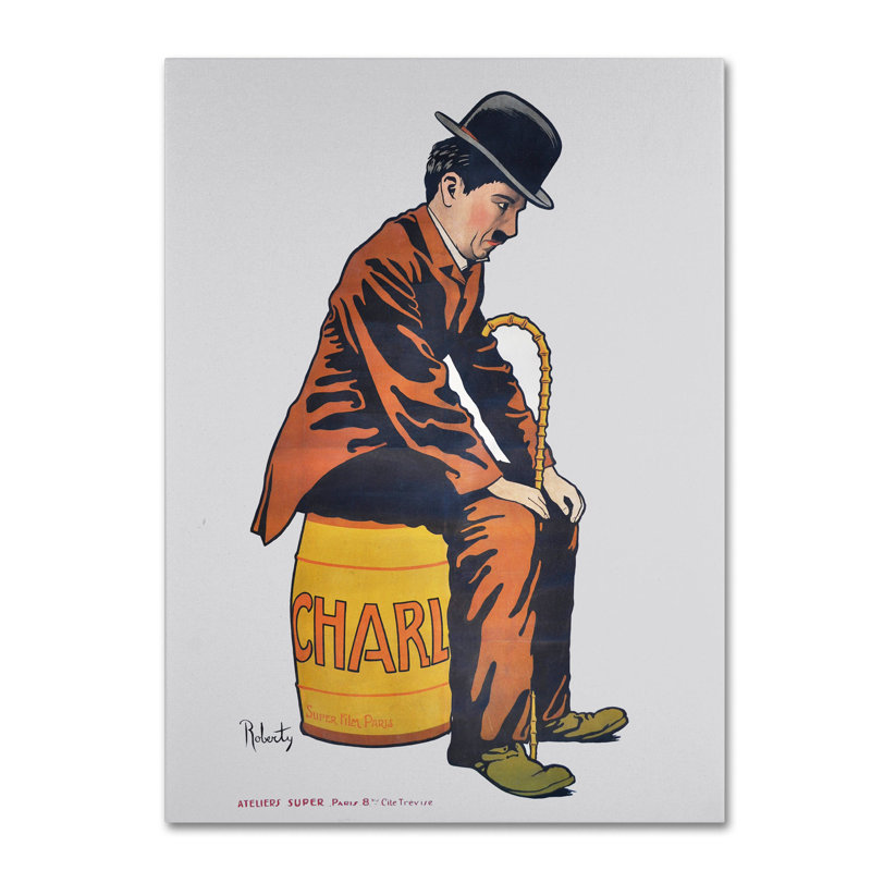 « pomme », affiche rétro chaplin’sur toile tendue, H 32 po x l 24 po x P 2 po