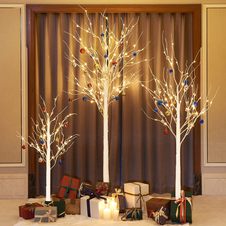 Jasmynn 3-Pack Lighted Birch Tree for Home Decor with Timer, Birch Christmas Tree with Warm White Lights The Holiday Aisle