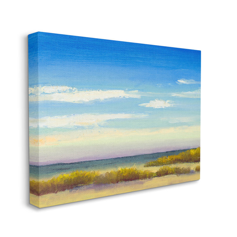 Coastal Blue Sky Landscape Canvas Art with Wooden Frame