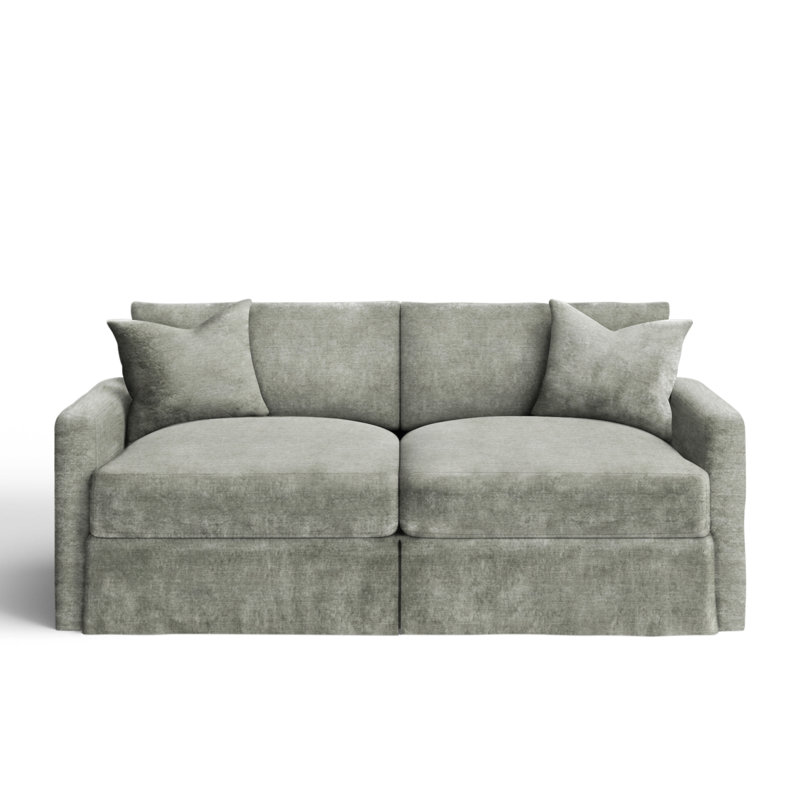 Canapé à accoudoirs carrés avec coussins réversibles de 84 po Hartig, Velours performance métal délavé Nave