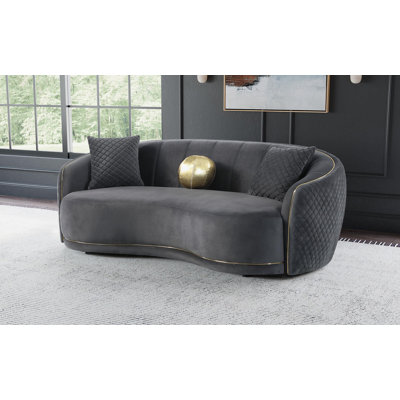 Velvet Upholstered Curved Sofa Dark Grey
