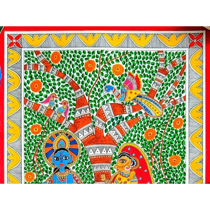Radha debout et Krishna debout sous l'arbre | Peinture sur papier | Par Anshu Tripathi