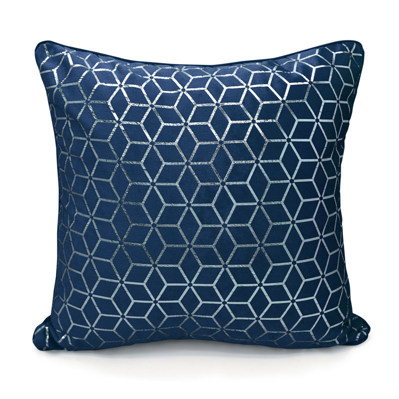 Kangana Luxury Metallic Geometric Foil Pattern Cushion, Navy, 56cm x 56cm