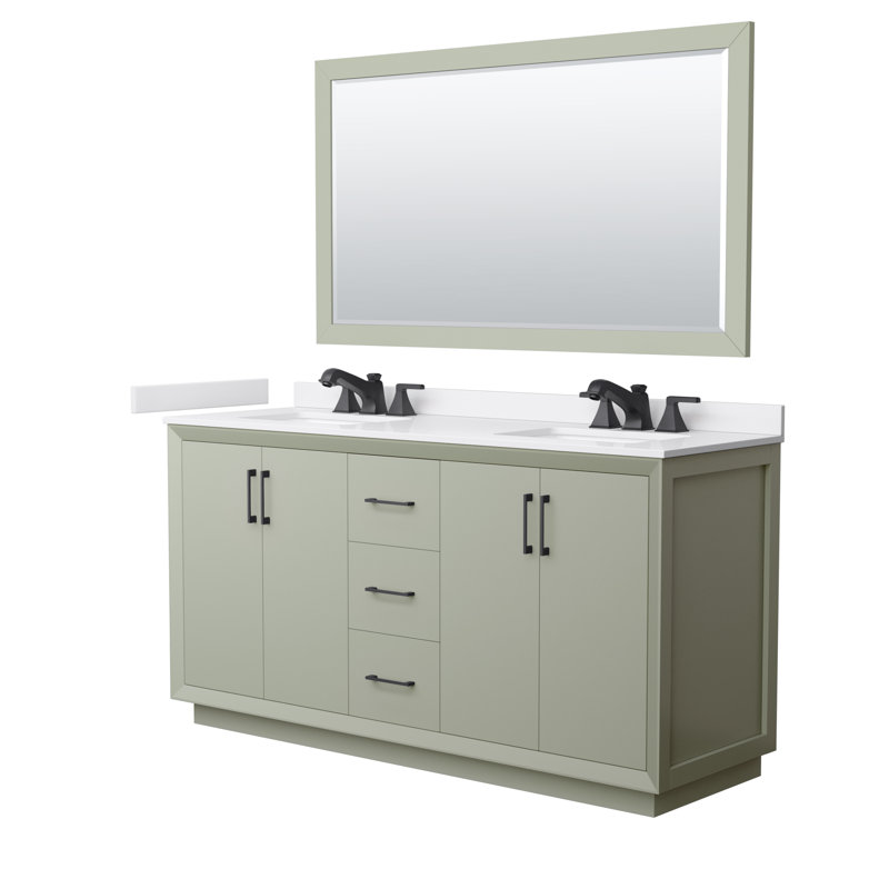 Strada 72" Freestanding Double Bathroom Vanity with Cultured Marble Top, Brushed Nickel, Green / Matte Black, 66'' W