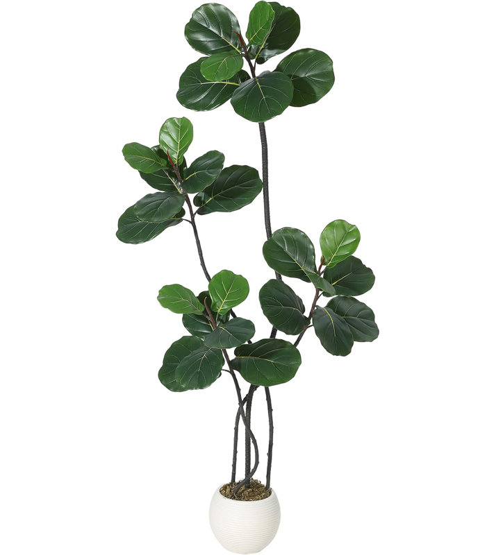 Figuier artificiel 7 pi en pot blanc, plante artificielle réaliste avec branches réglables, 84" H x 35" W x 35" D