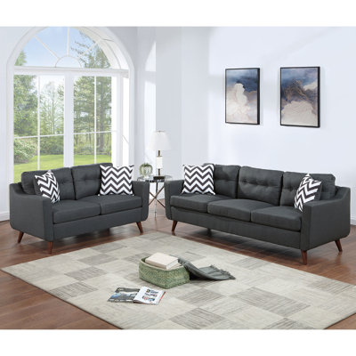 2 Piece Linen-Like Fabric Upholstered Sofa Set With Tufted Back