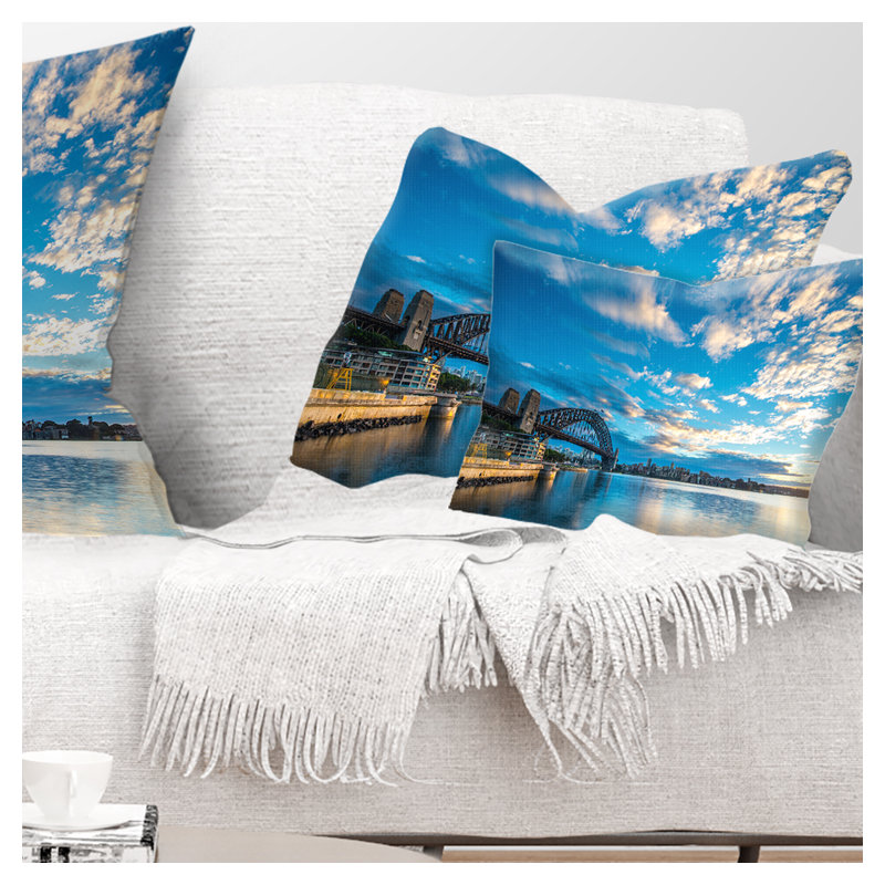 Coussin de mer en shore de sydney harbor bridge harbor, Square 16" x 16"