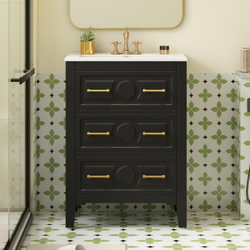 Meuble-lavabo de salle de bain avec lavabo en céramique, Noir