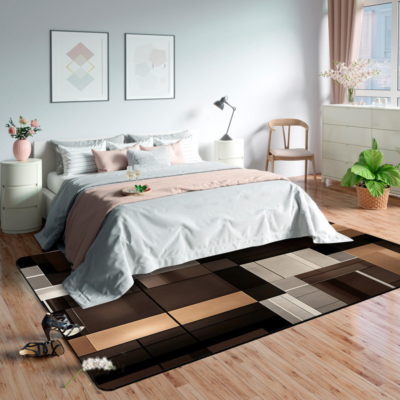  Tapis d'intérieur moderne de 5 x 7 pi avec tapis en caoutchouc antidérapant pour sous la table de salle à manger, bloc géométrique