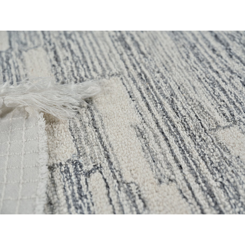 Ivory and Gray Hand-Tufted Wool Rectangular Rug 9' x 12'