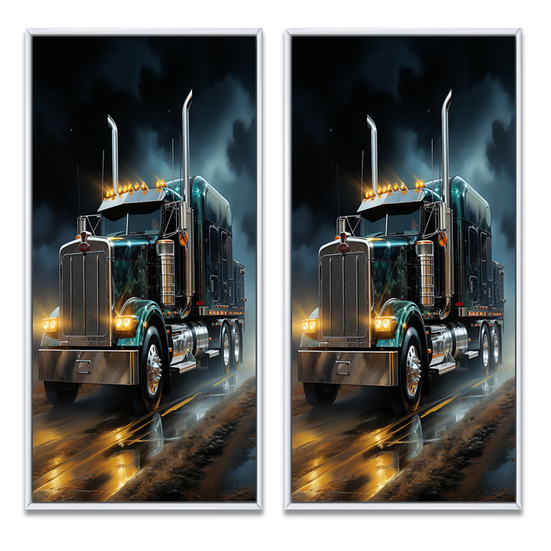 «Semi Truck Midnight Cruiser», 2 pièces, Cadre blanc, H 40 po x l 40 po
