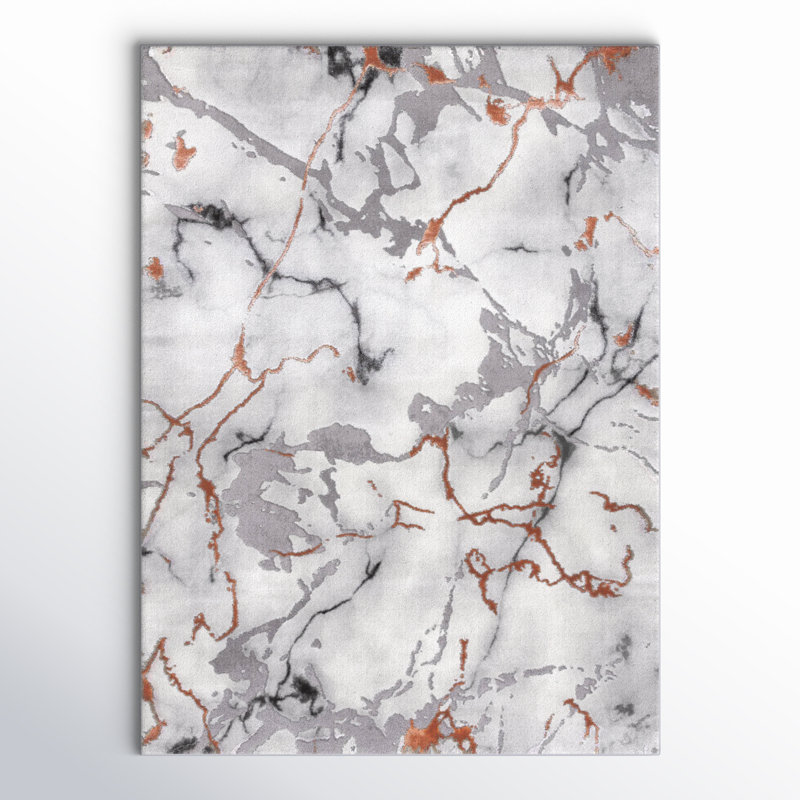 Carista Abstract Gray/Orange Area Rug, Rectangle 6'7" x 9'
