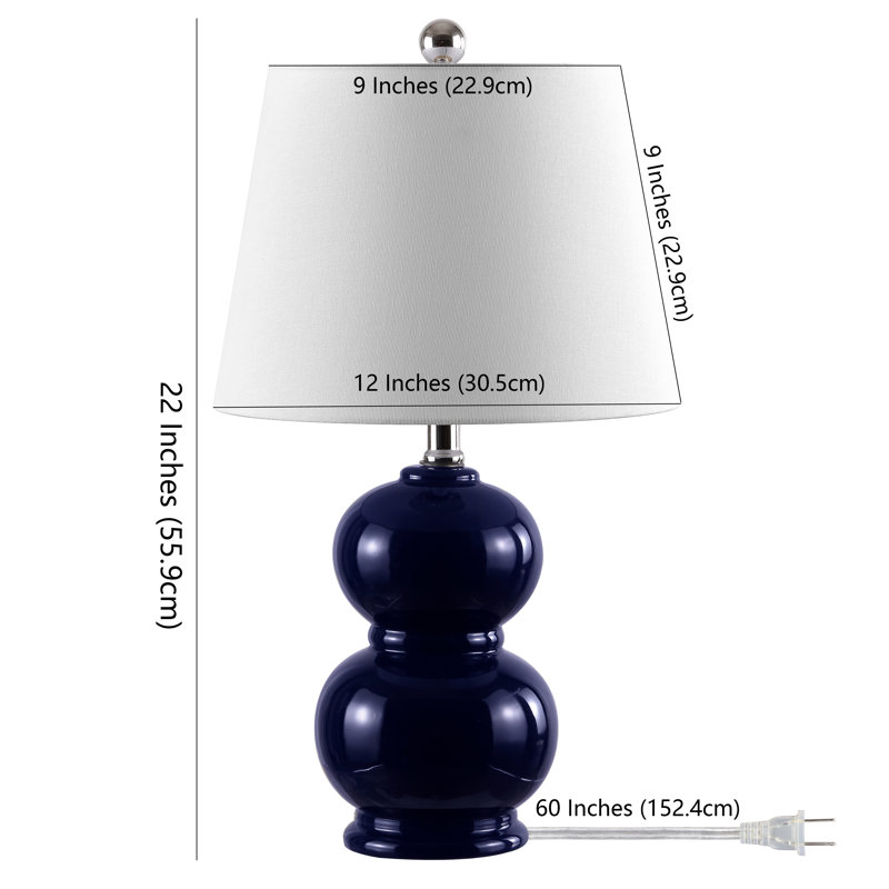Navy Ceramic Double Gourd Table Lamp with White Shade