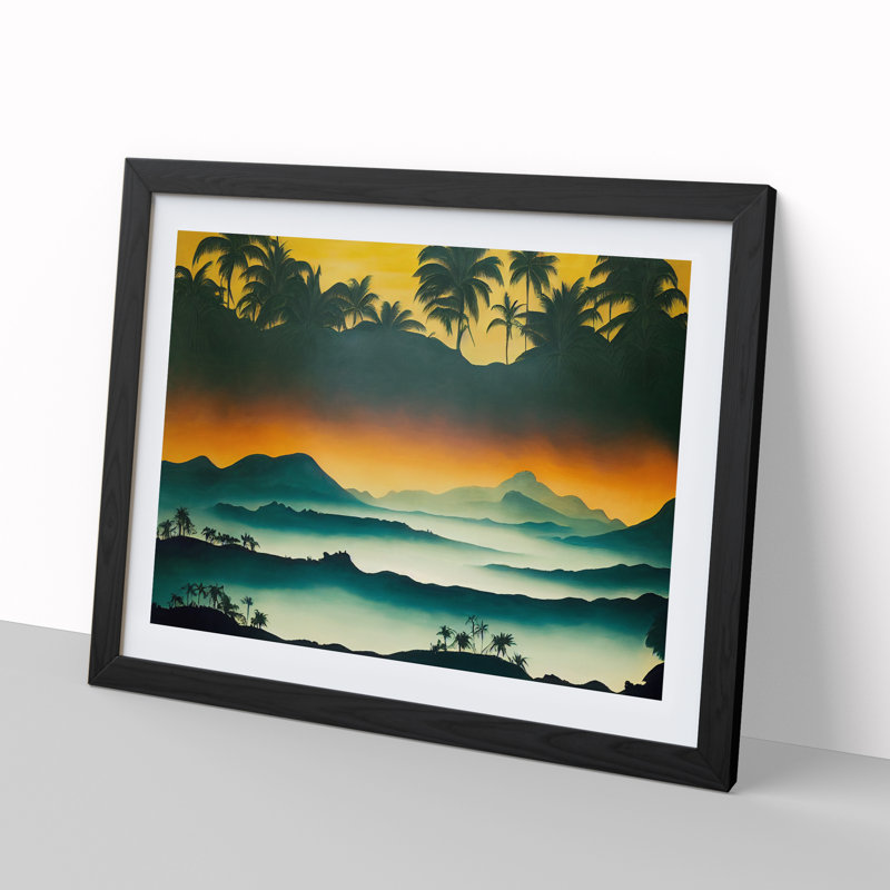 Tropical Mountain Landscape - Framed Print, Black, 46cm H x 64cm W x 2cm D