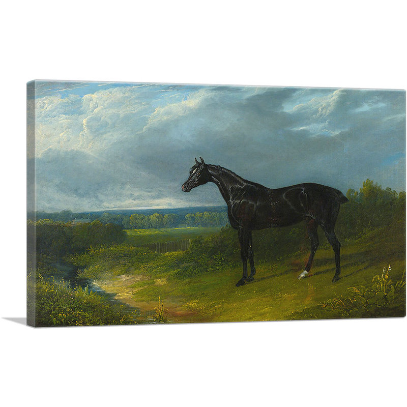«Black Hunter in a Landscape» par J.F. Herring, reproduction d'art sur toile tendue, H 12 po x l 18 po x 1,5 po