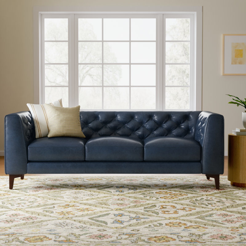 Peale 89'' Full-Grain Genuine Italian Leather Sofa, Midnight Blue