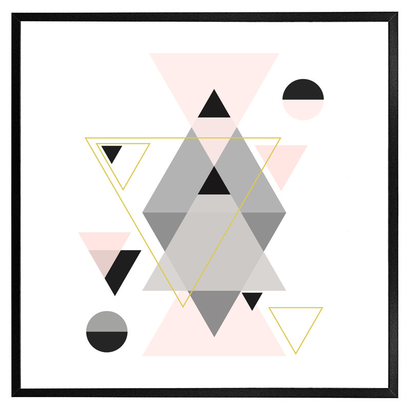 Forbes Pink & Grey Geometric Triangles - Single Picture Frame Print, Black Framed, 61cm H x 61cm W x 4cm D