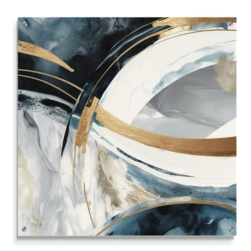 «Black Gold Fusion» de marbre II - art mural acrylique abstrait en marbre moderne, H 16 po x l 16 po