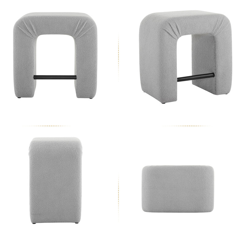 24" Boucle Counter Stool,Modern Bar Stool  With Footrest, Grey