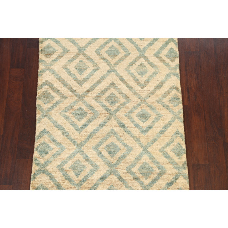 Tapis beige en jute noué à la main de conception unique 3 pi 11 po x 5 pi 9 po New Age