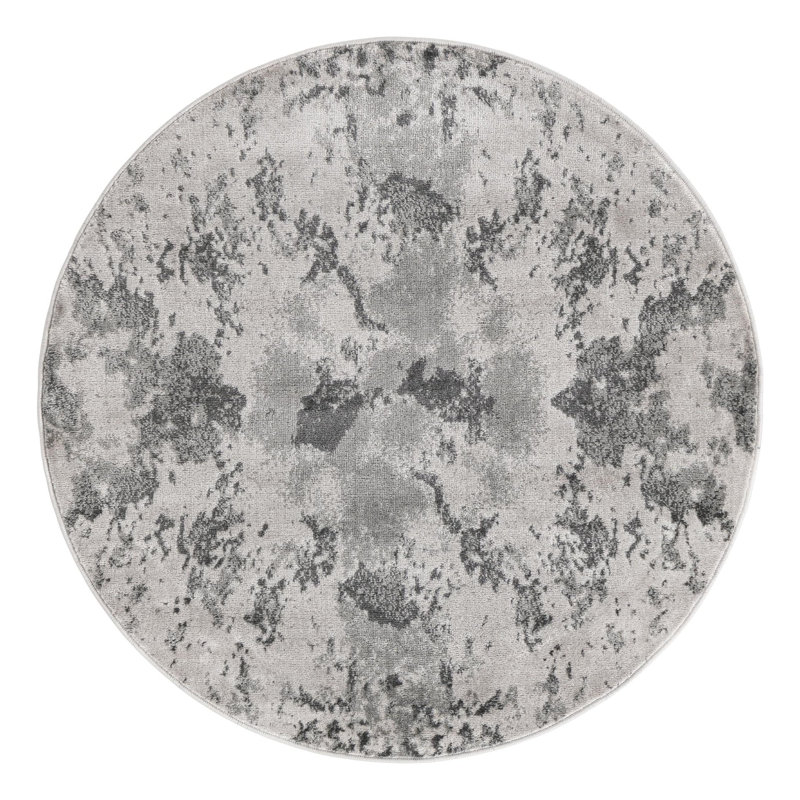 Tapis gris à motif géométrique Brantly, Rond 4 pi 1 po