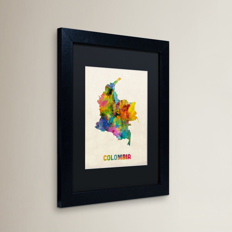 « colombie map », impression encadrée, H 14 po x l 11 po x P 0,5 po, Noir