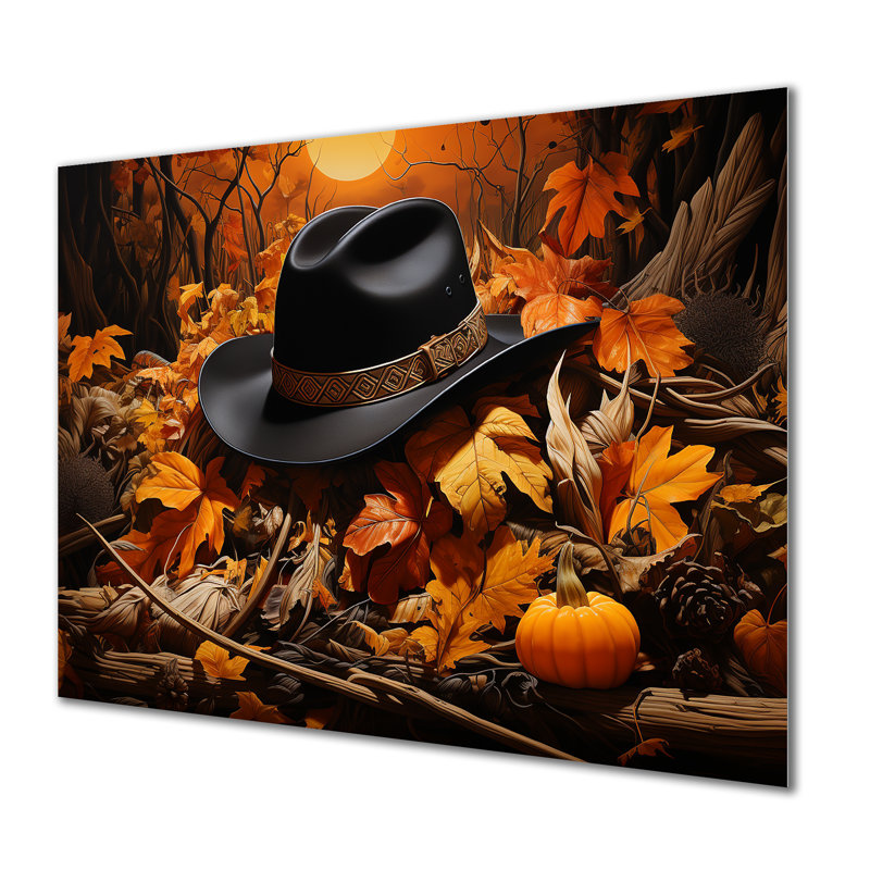 Automne chapeau de cowboy II - art mural en métal Cowboys MT133211, H 12 po x l 20 po x P 1 po