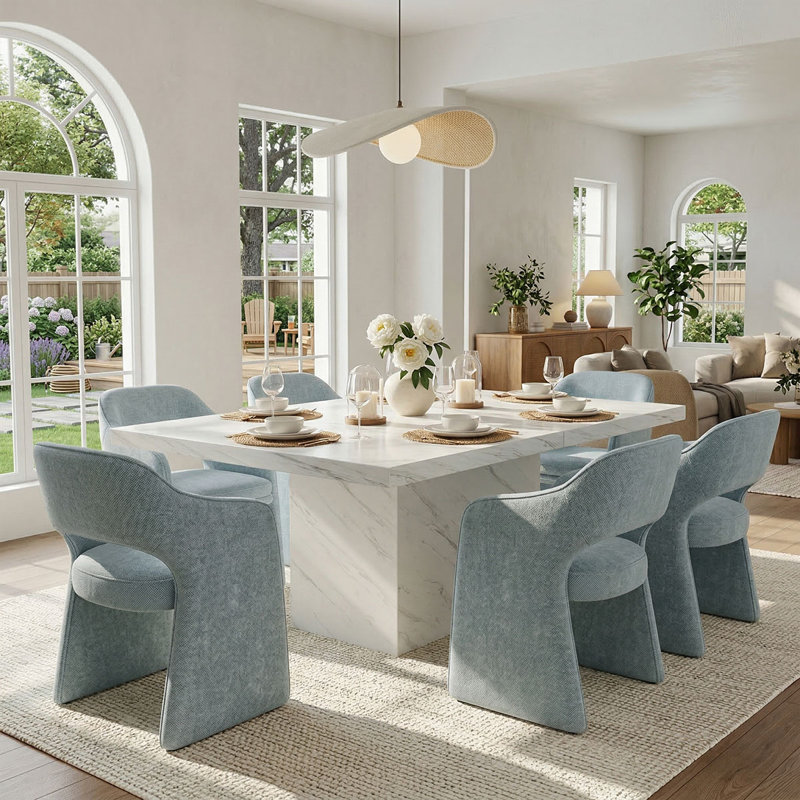 19" Seat Height Upholstered Dining Armchair, Sky Blue