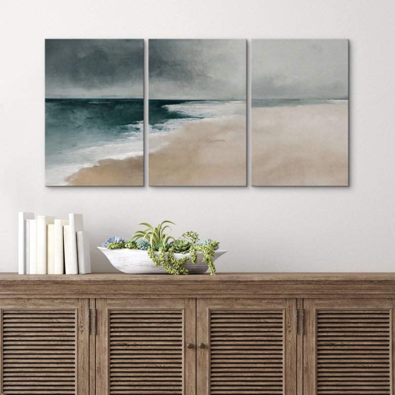 "Calm Ocean Waves & Soft Beach Horizon", reproduction d'art sur toile 3 pièces, H 36 po x l 72 po x P 1,5 po, Toile tendue