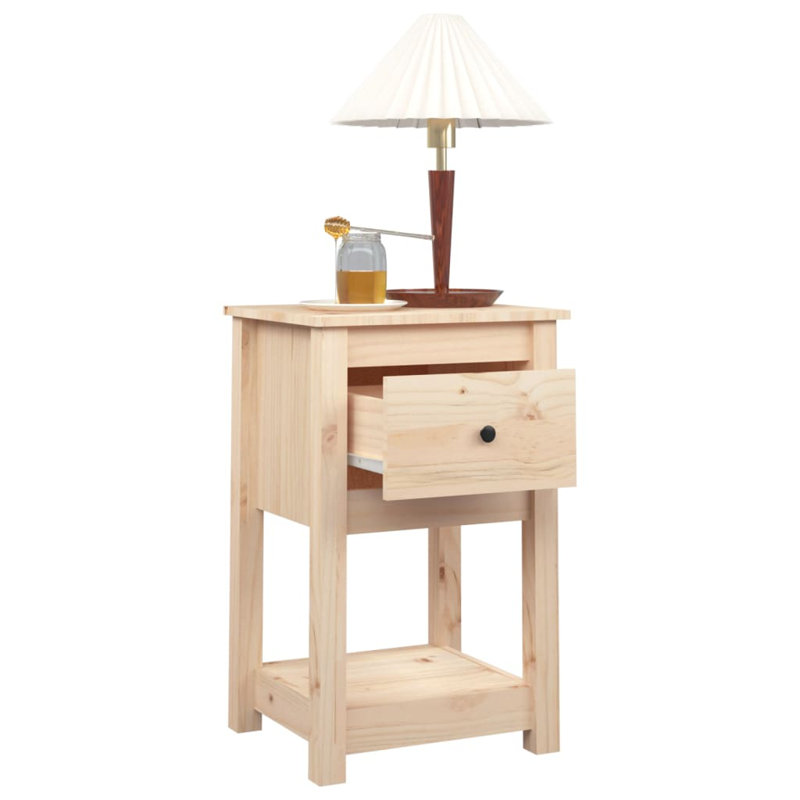 40 cm W Solid Wood Bedside Table, Light Brown, Set of 2