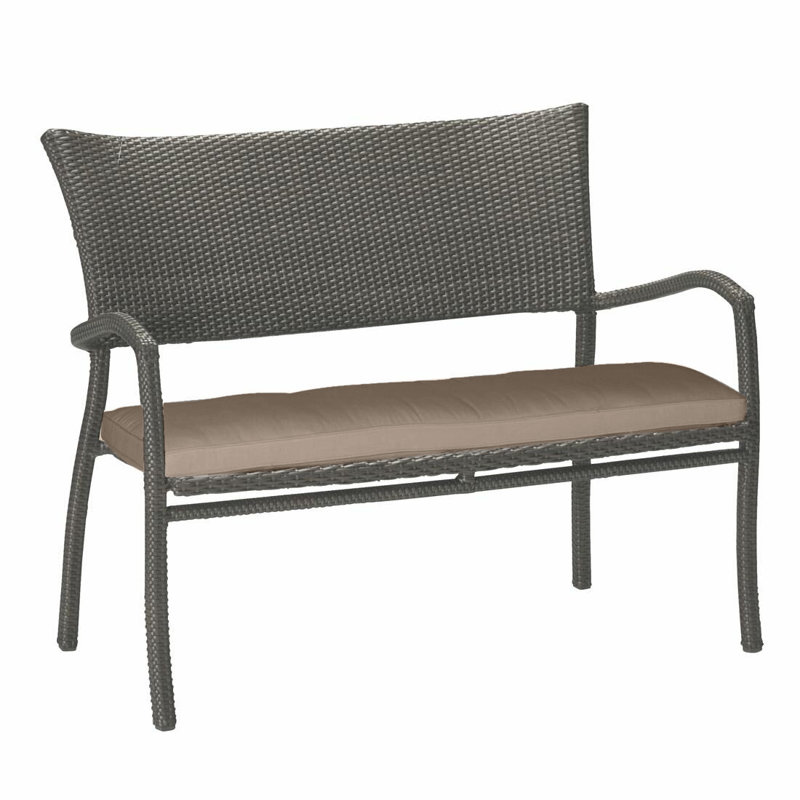 Skye Wicker Garden Bench, Black Walnut, Rollo Cream InsideOut® Linen, No Welt
