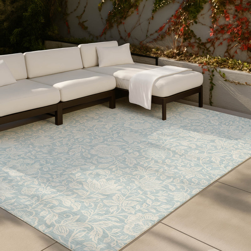 Machine Washable Indoor/Outdoor Chantille ACN2572 Floral Rug, 8' x 10', Sky